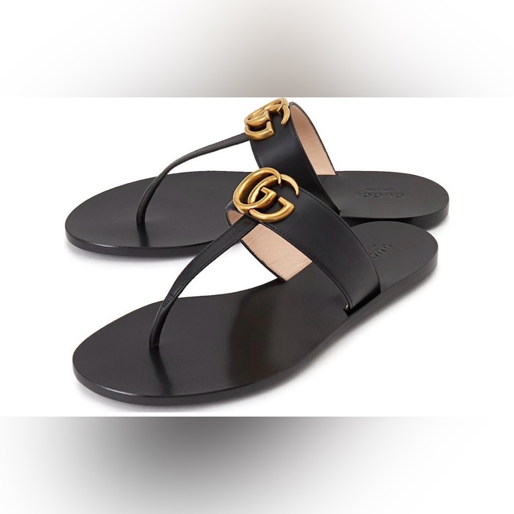 Gucci Women’s Thong Leather Sandal with Double G Lifford Black